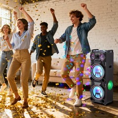 Dual 12″ Woofer Portable FM Bluetooth Party Speaker Deep Bass Sound With Mic US