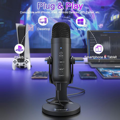 USB Podcast Microphone Noise Cancelling Mic Gain Mute Monitor for PC Mac