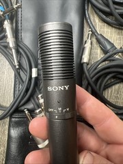 SONY ECM-23F II 2 Condenser Pro Microphone Pair Tested W/ All Hookups Cables Lot