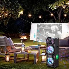 Bluetooth Portable Party Speaker Wireless Dual 12″ Subwoofer Deep Bass AUX LED