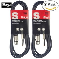 2-PACK Stagg SMC3XP XLR Female to 1/4″ Jack 10FT Durable Microphone Cable Black