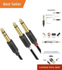 Gold Plated 1/4 Inch TRS to Dual TS Y Splitter Cable – 3 Feet for Sound