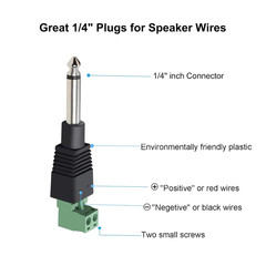 1/4 Jack, 4Pcs Solderless 1/4 Inch Audio Jack TS Male Mono Quarter Inch 6.3Mm Ph