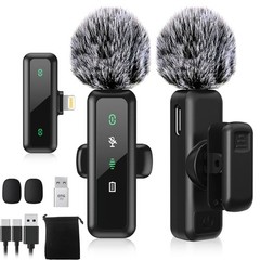 Wireless Lavalier Microphone for iPhone 5-14 Series, LED Display Mini Lav for…