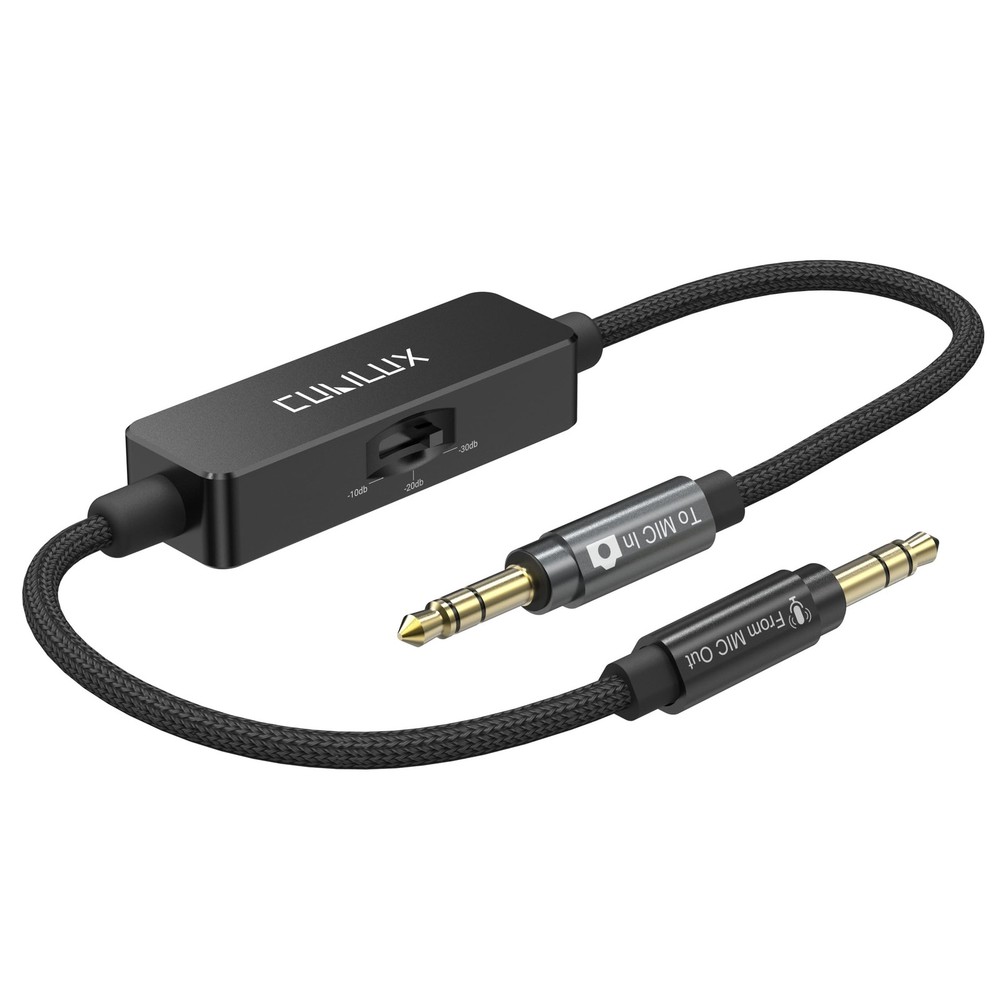 3.5mm TRS Microphone Attenuator Cable – 3 Levels for DSLR, Camcorder, 1ft