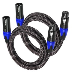 XLR Cables Braided 6ft 2 Pack Color Coded in Blue – Premium Anti-tangling XLR…