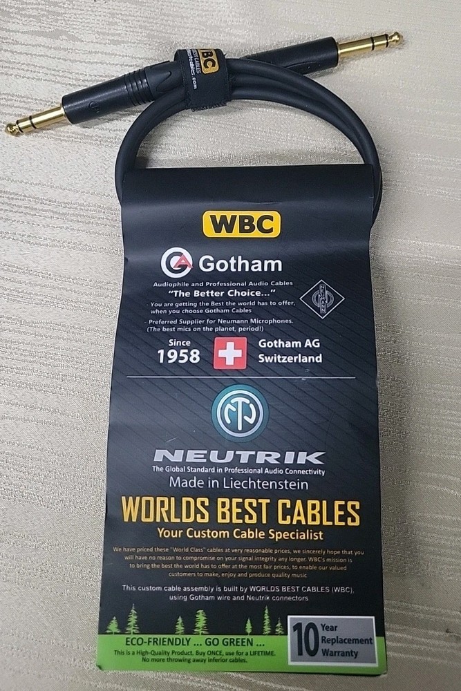 WORLDS BEST CABLES 3′ Gotham GAC-4/1 Balanced Patch Cable w/Neutrik NP3X-B 1/4″