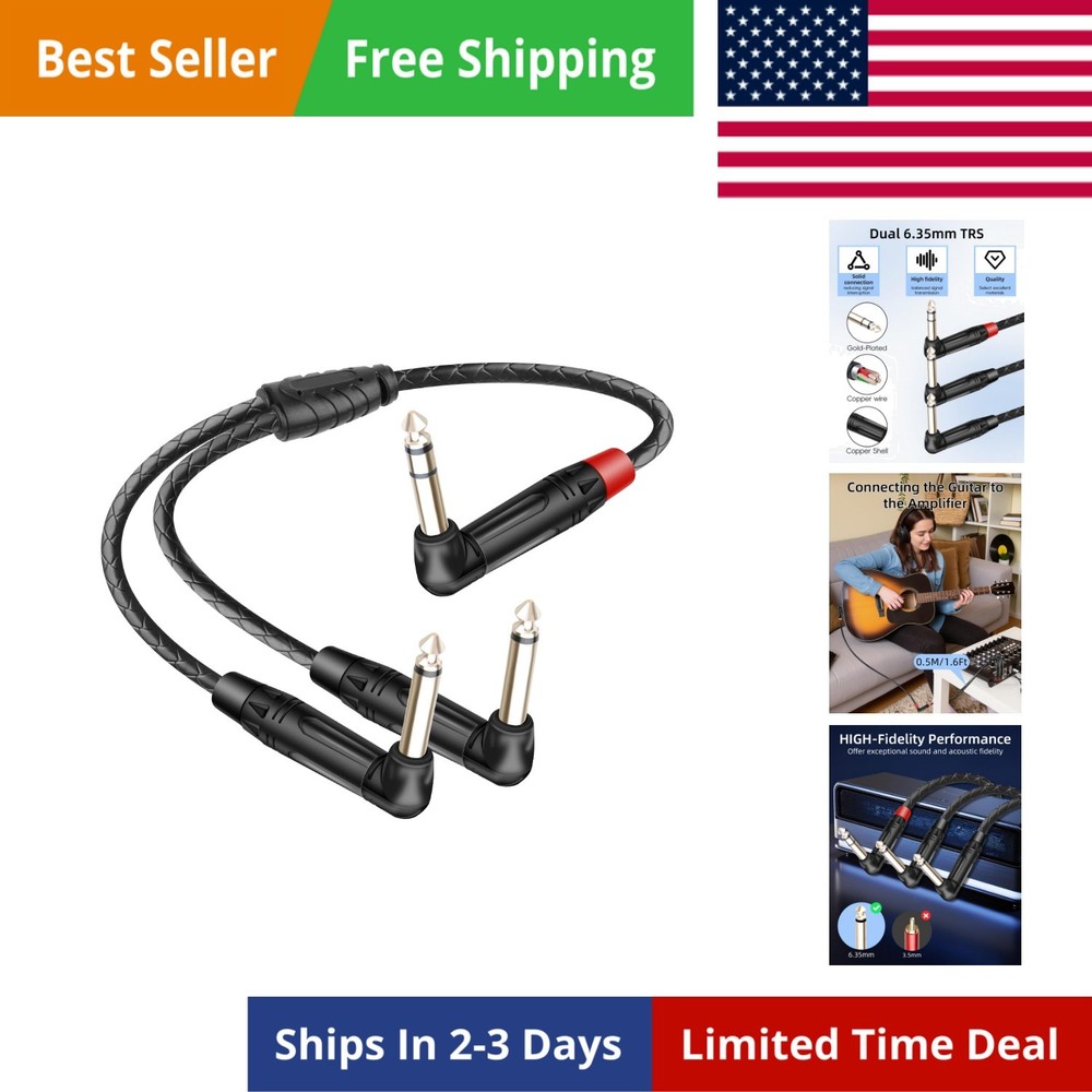 Guitar Cable Right Angle 1/4 inch TRS Stereo to Right Angle Dual 1/4 inch TS …