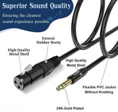 Elecan 6.35mm (1/4 in) TRS Male To XLR Female 50 Ft. Pro Cable (Cable Only)