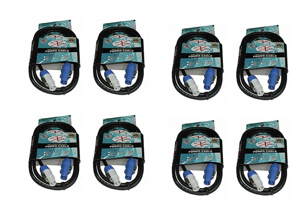8 PowerCon Cables 6 ft Blue A to Gray B Connectors 14 AWG