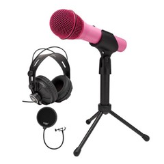 Samson Q2U USB and XLR Handheld Pink Dynamic Microphone and Headphones Bundle