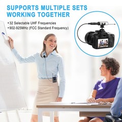 Wireless System With Dual Headset Microphones/lavalier Lapel Mics And Bodypack T