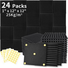 Focusound 24 Pack Acoustic Foam Panels 1 Inch x 12 x 12 Soundproof Wedge Sound