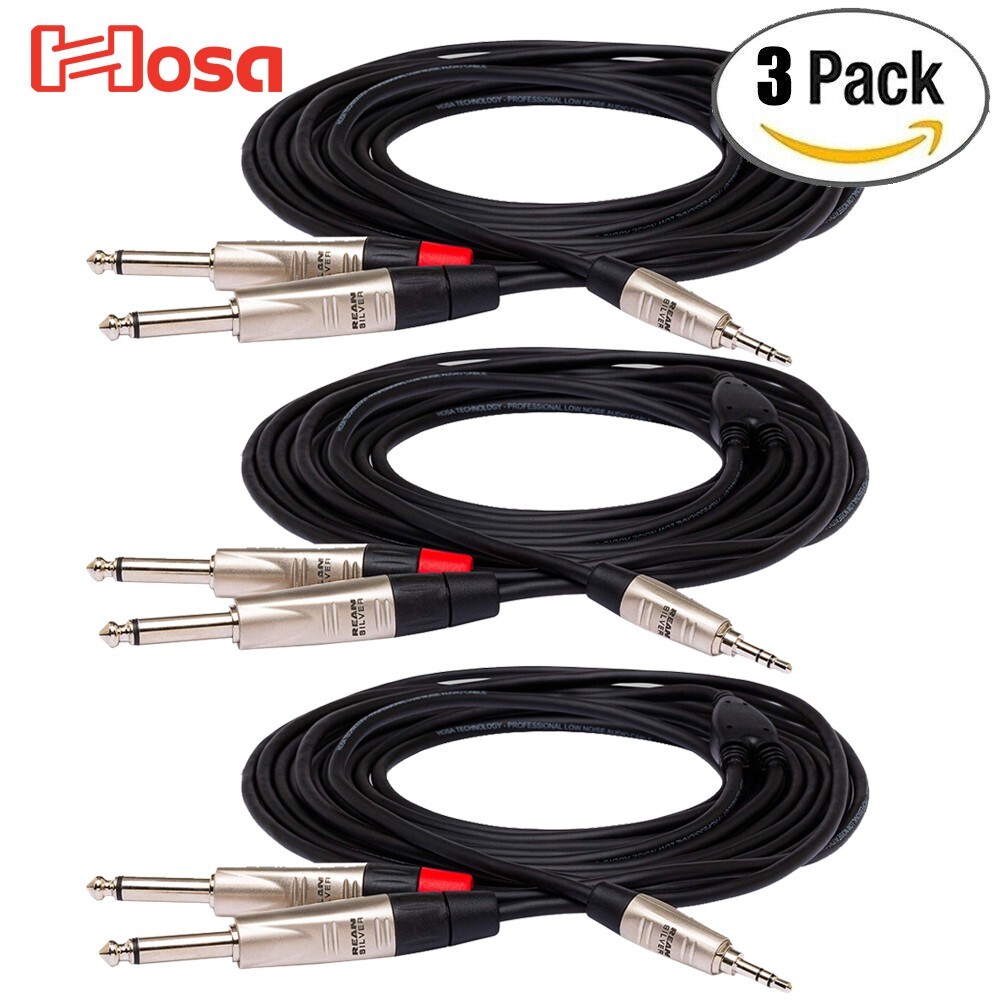 3-PACK Hosa 3FT HMP-003Y Pro Stereo Breakout Cable 3.5mm TRS to Dual 1/4″ TS