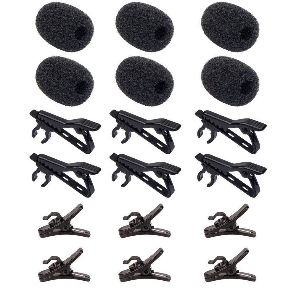 6x Lapel Mic Windscreen Foam Covers w/ 6 Metal Tie Clips & 6 Plastic Wire Clips