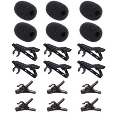 6x Lapel Mic Windscreen Foam Covers w/ 6 Metal Tie Clips & 6 Plastic Wire Clips