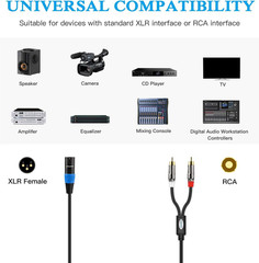 Unbalanced Dual RCA to XLR Male Y Splitter Patch Microphone Cable, 1 XLR Male to