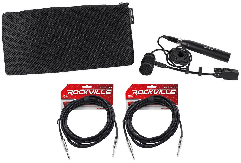 Audio Technica PRO 35 PRO35 Condenser ClipOn Instrument Microphone+2 1/4″ Cables