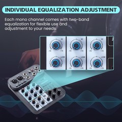 4 Channel DJ Audio Mixer, DJ Mixers Sound Board, Sound Mixer Board XLR 1/4 Inter