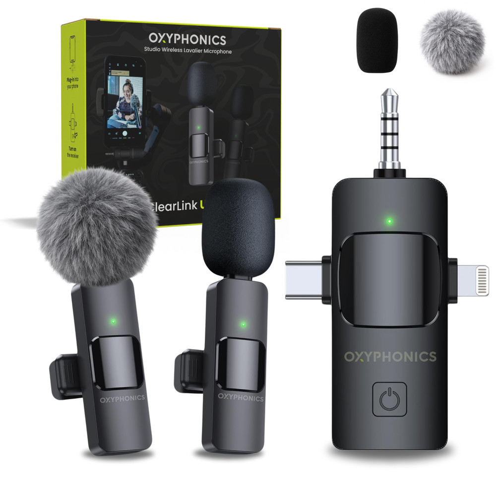 Oxyphonics – 3 in 1 Wireless Lavalier Microphone System for iPhone & Android