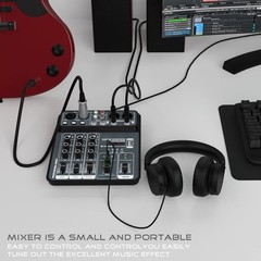 4 Channel Audio Mixer USB Bluetooth DJ Console 48V Phantom Power Karaoke