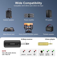 Wireless Microphone Rechargeable Receiver UHF Dynamic Handheld Mic 100ft Range
