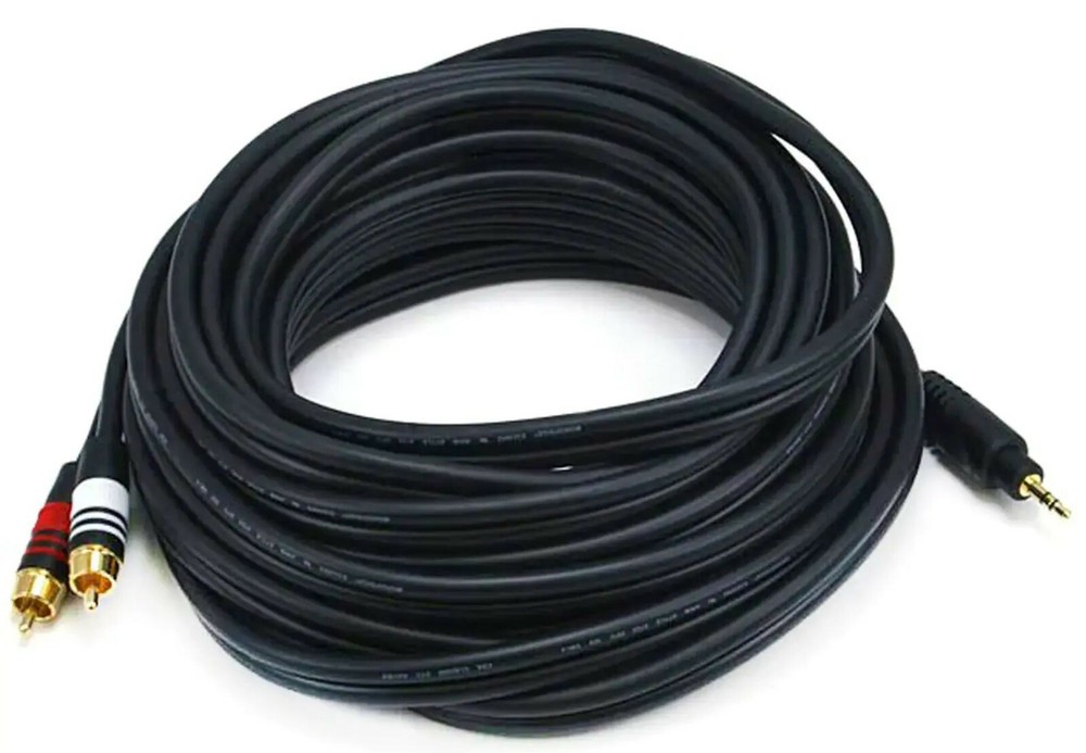 3.5mm Stereo Male to 2 RCA Male 25 ft 22AWG Cable Audio Patch MONOPRICE 5601