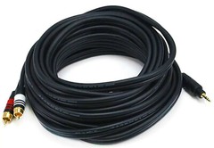 3.5mm Stereo Male to 2 RCA Male 25 ft 22AWG Cable Audio Patch MONOPRICE 5601