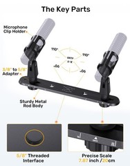 Stereo Array Spacing Mic Bar Mount Fits 1/4 3/8 5/8 Inch Thread Adapter