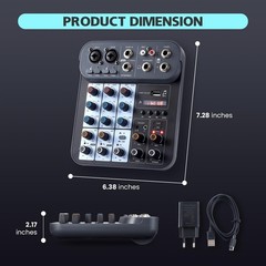 4 Channel DJ Audio Mixer, DJ Mixers Sound Board, Sound Mixer Board XLR 1/4 Inter