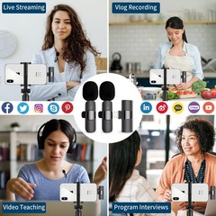 Rechargeable Omnidirectional Microphone Set for iPhone Live Streaming & Vlogging
