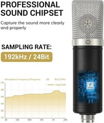Condenser Microphone 192kHz/24Bit for Podcast Recording, PC Computer Gaming Stre