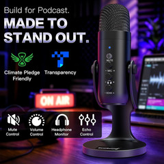 USB Podcast Microphone Noise Cancelling Mic Gain Mute Monitor for PC Mac
