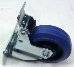 Set Of Four 4″ Heavy Duty Swivel Casters w/4″ Blue Rubber Wheels & Locking Brake