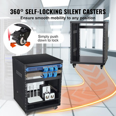 12U AV Rack Stand with Caster Wheels, Component Rack Cabinet Recording Studio Ra