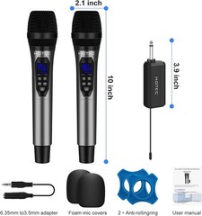 UHF Dual Wireless Microphones, Cordless Dynamic Handheld Mics with Echo & Vol…
