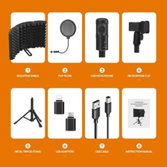 Studio Recording Microphone Isolation Shield with Pop Filter and Metal Tripod