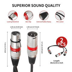 2Pack XLR Splitter Cable – 2 Male to 1 Female Y Adapter Mic Audio Cable (1FT)
