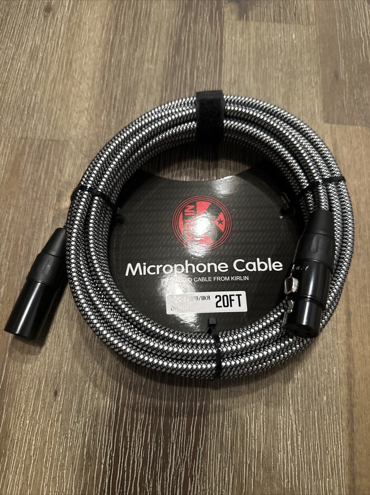 XLR Microphone Cable – Woven Charcoal Gray 20ft Kirlin Male to Female-20AWG New