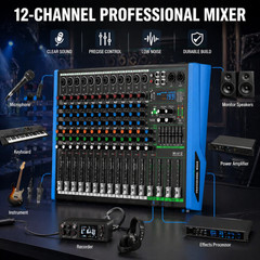12-channel professional mixer with 99 DSP effects, Bluetooth, USB connector