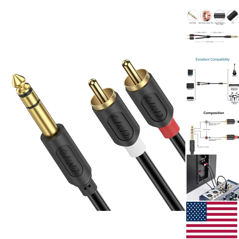 Audiowave Series 9FT Tangle-Free TRS to RCA Stereo Cable – Crystal Audio Quality
