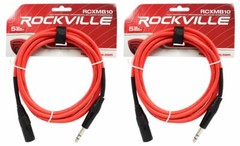 2 Rockville RCXMB10-R Red 10′ Male REAN XLR to 1/4“ TRS Balanced Cables