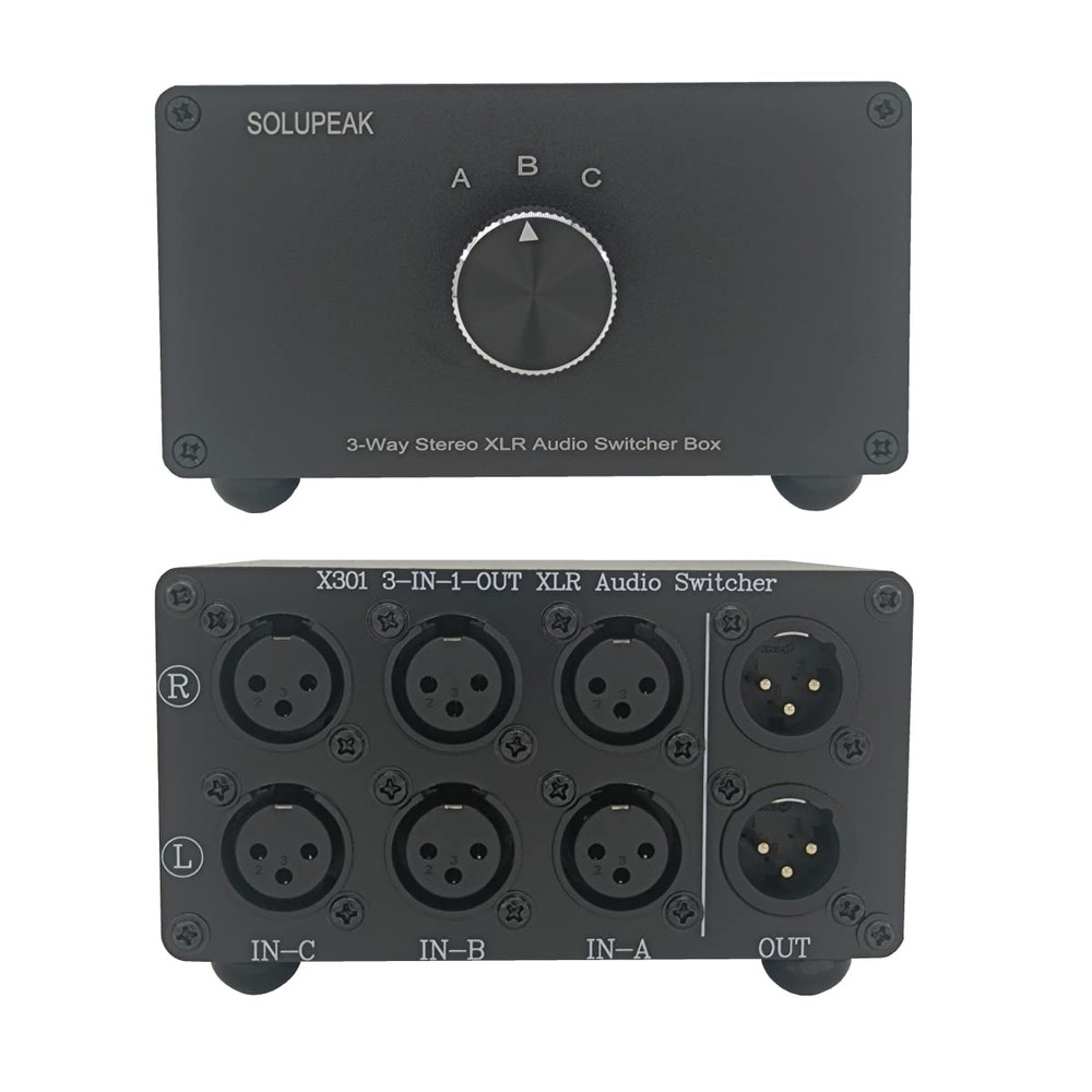 3-Way XLR Stereo Audio Switch Box, Balanced Audio Converter, Passive Signal S…