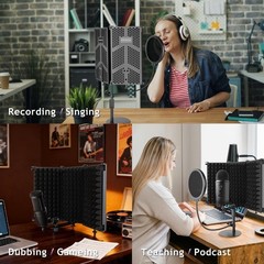 Microphone Isolation Shield with Pop Filter and Mic Stand, Sound Proof Mic Isola