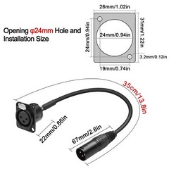 Xlr Fixed Mount Short Cable Adaptor Gold Plated 3pin Xlr Female To Male Panel Mo
