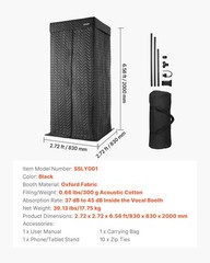 VEVOR 6.56ft Portable Vocal Booth Recording Booth with Travel Bag for Voiceovers