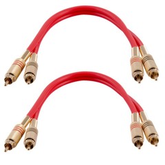 2 Pack of 1 Foot 2-RCA Male to 2-RCA Male Audio Patch Cables – Red and Red