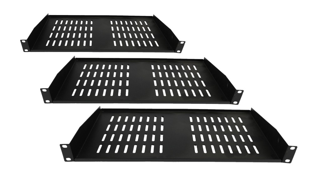 THREE 19in Heavy Duty Rack Mount Shelves 1U Black powder coated 17 ga steel NEW
