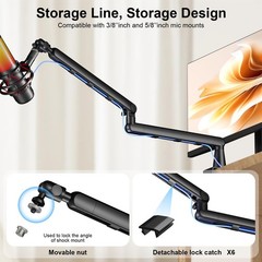 Microphone Arm,Aokeo AK-55 Desk Low Profile Adjustable Mic Boom Arm Black