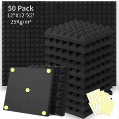Acoustic Foam Panels 50 Pack 2x12x12 Inches Pyramid Soundproof Tiles for Studio